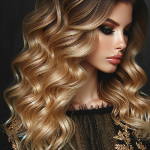 golden hair with black dress